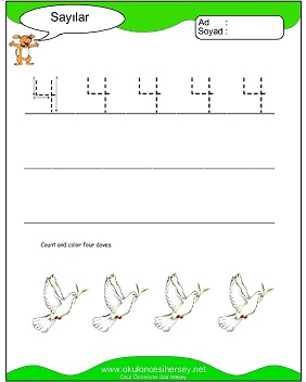 okul öncesi 1 sayısı çizgi çalışması